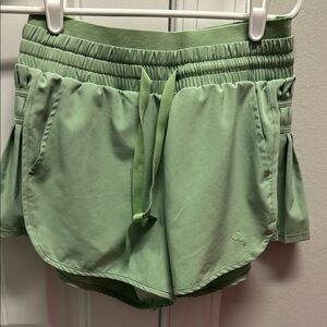 Women's Pleated Green Shorts with Lining